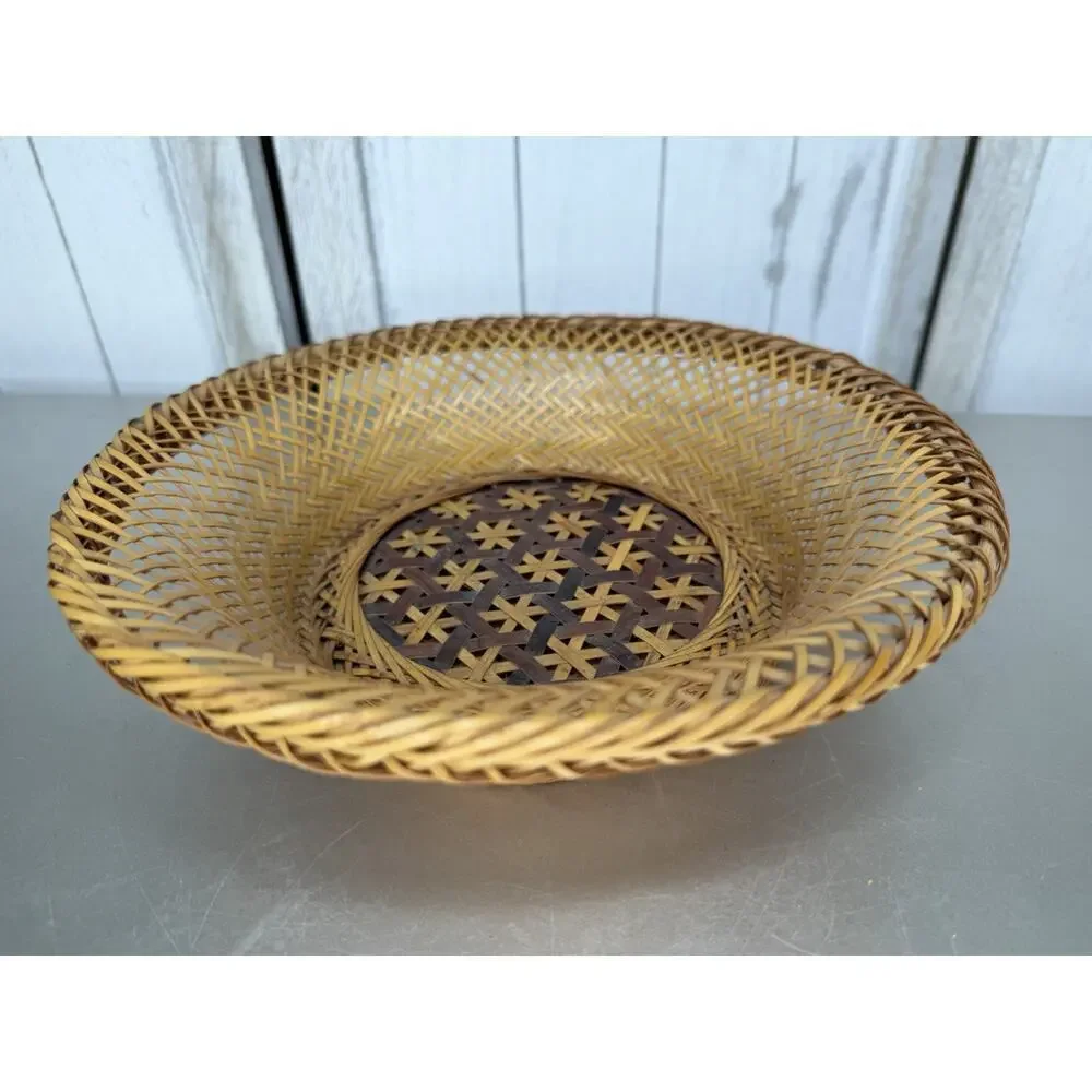Vintage Rattan Round Decorative Boho Basket Wicker Woven Floral